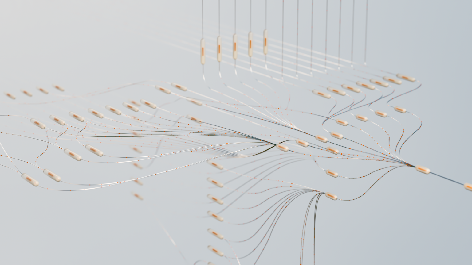 Visualização tridimensional abstrata de conexões de uma rede neural em um ambiente digital